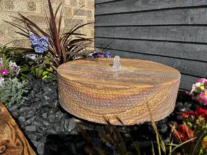 Sandstone Millstone Water Feature - Mains Powered - Natural Stone - L50 x W50 x H10 cm