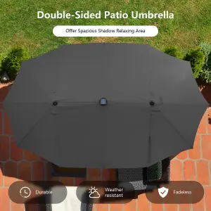 Costway 4.5m Double-Sided Patio Parasol with Stand Outdoor Twin Market Umbrella w/ Solar LED Lights