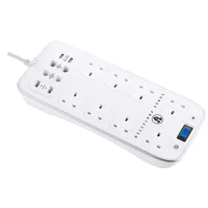 Masterplug Surge White 8 socket Extension lead with USB, 2m