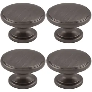 4 PACK - Ring Domed Cupboard Door Knob 32mm Diameter Gun Metal Cabinet Handle