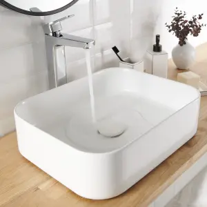 GoodHome Teesta Tall Square Sink or worktop Mono mixer Tap