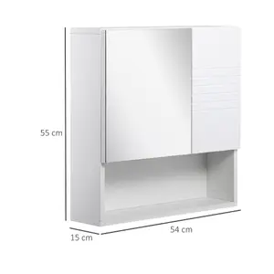 kleankin Bathroom Wall-Mounted Mirror Cabinet w/ Double Door Adjustable Shelves