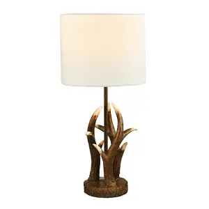 Traditionally Designed Antler Resin Table Lamp Base in a Rustic Bronze Finish