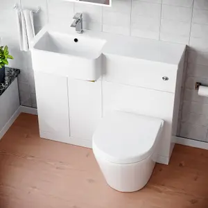 Nes Home Left Home Basin Vanity Unit, Brushed Brass Handles, WC Unit & Rimless Toilet