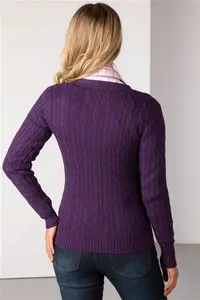 Rydale Ladies Cable Knit Cardigan With Pockets - Purple 8