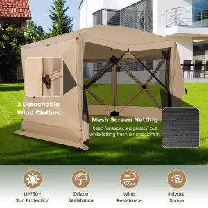 Costway 346 x 305 cm Pop-up Screen House Tent 6-Sided Camping Gazebo Instant Setup Hub Tent with Portable Carrying Bag