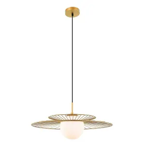 Luminosa Modern Hanging Pendant Golden 1 Light  with Gold, White Shade, E27