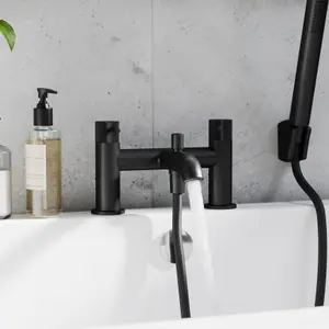 GoodHome Owens Matt Black Deck-mounted Bath mixer tap with shower kit