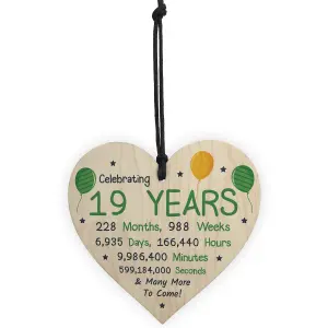 Red Ocean 19th Birthday Novelty Wooden Heart Gift For Son Daughter Brother Sister Friend