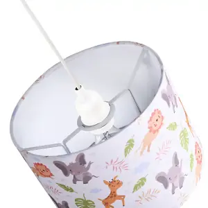 Jungle Animals Childrens Linen Fabric Lamp Shade - Elephants Lions and Giraffes