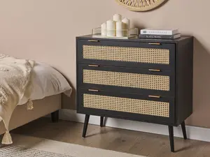 Rattan 3 Drawer Chest Black OPOCO