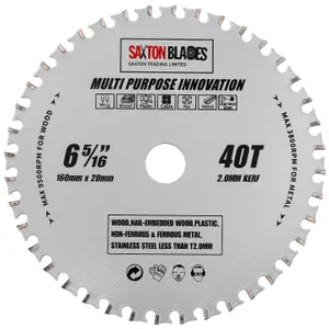 Saxton TCT Multi Purpose Innovation Circular Saw Blade 160mm x 40Teeth x 20mm Bore & 16mm Ring