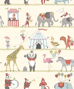 Galerie Just 4 Kids 2 Multicoloured Red Yellow Green Blue Pink Circus Parade Smooth Wallpaper