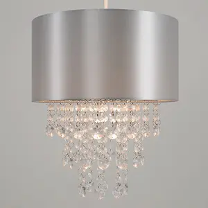 ValueLights Jesmond Acrylic Jewel Effect Droplet Grey Ceiling Pendant Light Shade