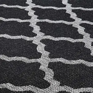 Modern Easy to Clean Anti-Slip Geometric Flatweave Black Rug for Dining Rug-60cm X 110cm