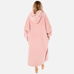 Sienna Long Hoodie Blanket Soft Sherpa Fleece Oversized Sweatshirt - Blush