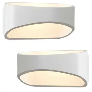 2 PACK Unique LED Wall Light Warm White Matt White Loop Up & Down Bedside Lamp