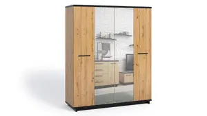 Grand Ines 10 Hinged Wardrobe - Majestic Oak Artisan & Black - W1800mm x H2150mm x D600mm