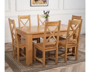 Dakota 152 x 87 cm Chunky Medium Oak Dining Table and 6 Chairs Dining Set with Berkeley Chairs