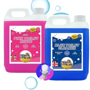 2 x Pink & Blue 2.5 Litre Combo Pack Caravan Toilet Fluid & Rinse Disinfectant For Motor Homes & Portable Toilets