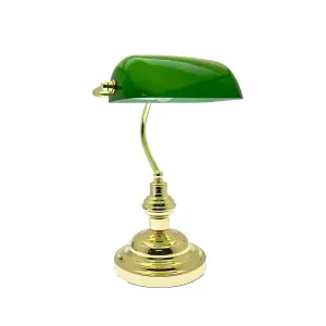 Innoteck Classic Bankers Desk Lamp - Green & Polished Brass