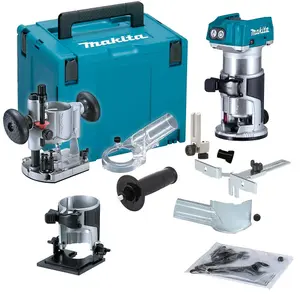 Makita DRT50ZJX2 18v Cordless Brushless Router Trimmer + Plunge Base + Trend Set