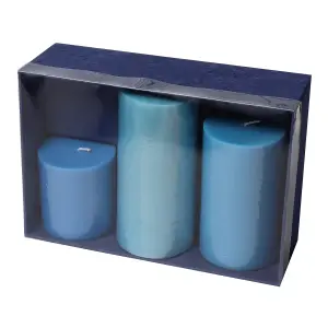 Pillar Candle Set of 3 Blue Candles by Laeto Ageless Aromatherapy - FREE DELIVERY INCLUDED