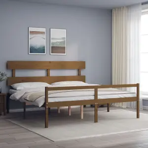 Berkfield Bed Frame with Headboard Honey Brown 200x200 cm Solid Wood