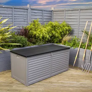 Charles Bentley 490L Large Outdoor Garden Plastic Storage Box, Grey/Black