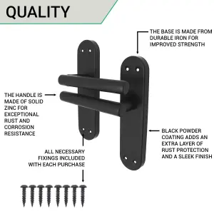 AFIT Matt Black Door Handles Latch T-Bar Door Handle on Backplate 175x42mm Latchset