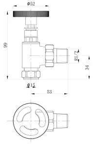 KeenFix Telford Angled Radiator Valves: Brushed Brass