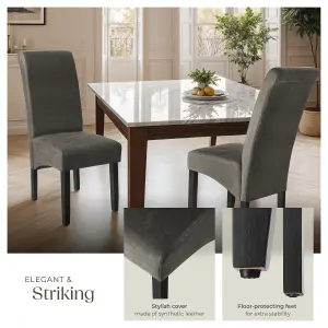 Dining Chair - ergonomic seat shape, high backrest, padded, faux leather - gray marbled