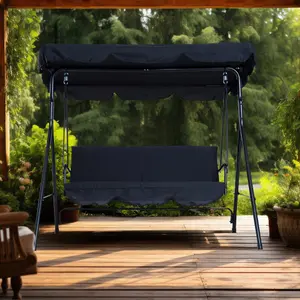 3 Seater Garden Swing Chair Seat Hammock Outdoor Metal Terrace Canopy Bench Black