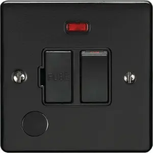 13A DP Switched Fuse Spur & Flex Outlet MATT BLACK & Black Mains Isolation