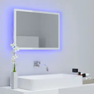 Berkfield LED Bathroom Mirror High Gloss White 60x8.5x37 cm Engineered Wood