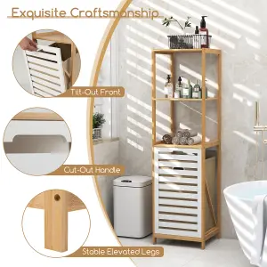 Costway 4-Tier Tilt-Out Laundry Hamper Bamboo Clothes Basket with Storage Shelves