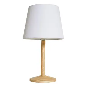 ValueLights Triston Single Stem Natural Light Wood Table Lamp with White Drum Shade