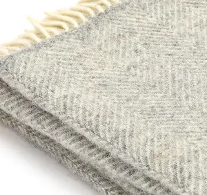 Fishbone Silver & Grey 100% Wool Throw