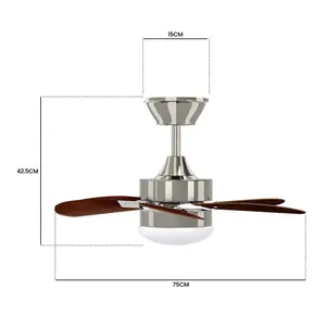 Alisha-Ann 75cm Ceiling Fan with Light Kit Chrome with Walnut Blades