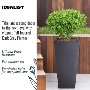 Set of 2 IDEALIST™ 50cm Tall Planter, Dark Grey Reinforced Stone Garden Planters, Small Outdoor Plant Pots L24 W24 H50 cm, 30L