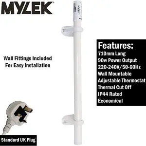 Mylek Tubular Heater 90W 710mm Low Energy Tube Built in Thermostat And Mounting Brackets Greenhouse, Garage, Caravan