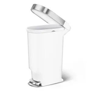 simplehuman 40L Slim Kitchen Pedal Bin with Liner Rim, Silent Soft Close Lid, White Plastic