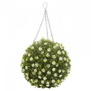 Artificial Hanging Topiary White Rose Ball