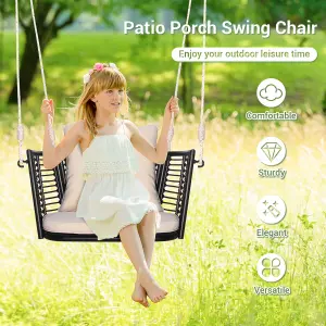 Costway Patio Hanging Rattan Basket Chair Swing Hammock Chair w/Seat Cushion