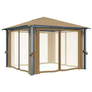 Berkfield Gazebo with Curtain 300x300 cm Taupe Aluminium