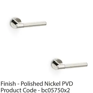 2 PACK - SOLID BRASS Reeded Door Handle Set - Polished Nickel Straight Lever Round Rose