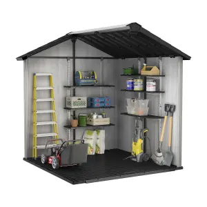 Keter Oakland 7x7 ft Apex Grey Plastic 2 door Shed with floor & 1 window