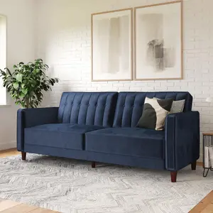 Pin tufted transitional Sofa Bed velvet blue