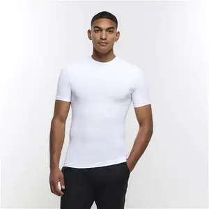 Mens River Island White Muscle Fit Stretch T-Shirt - S