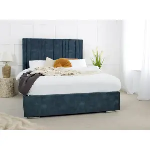 Fabio Plush Bed Frame With Lined Headboard - Green